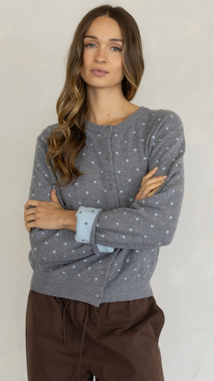 Heather Gray Inside Out Polka Dot Cardigan