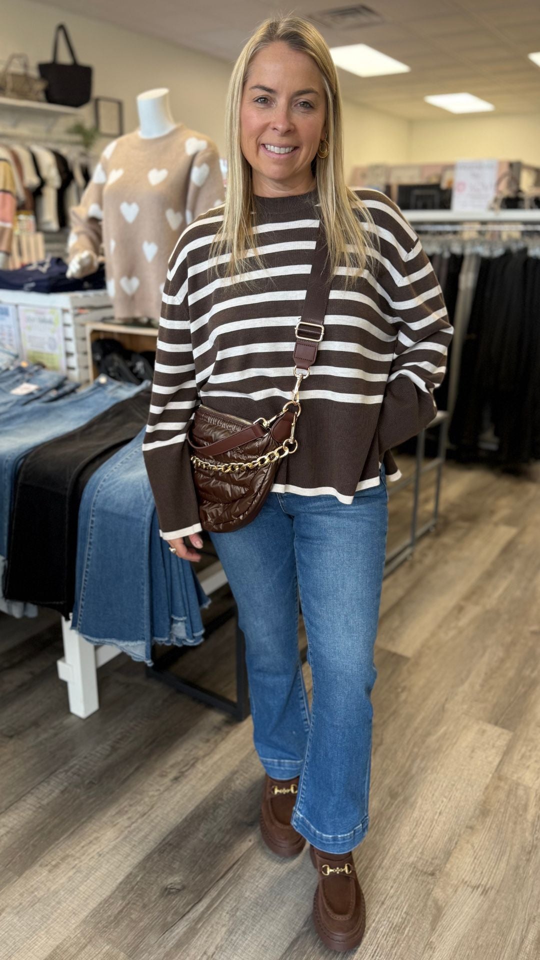 Coffee Bean And Oatmeal Stripe Sweater