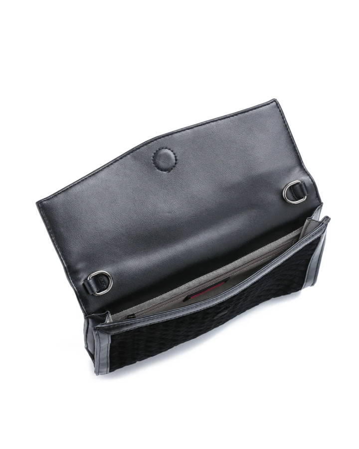 Beth Black Suede Woven Clutch