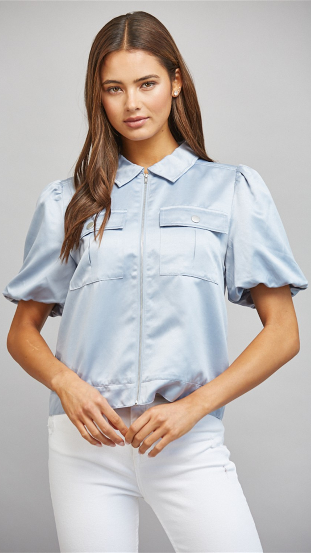 Pale Blue Puff Sleeve Jacket
