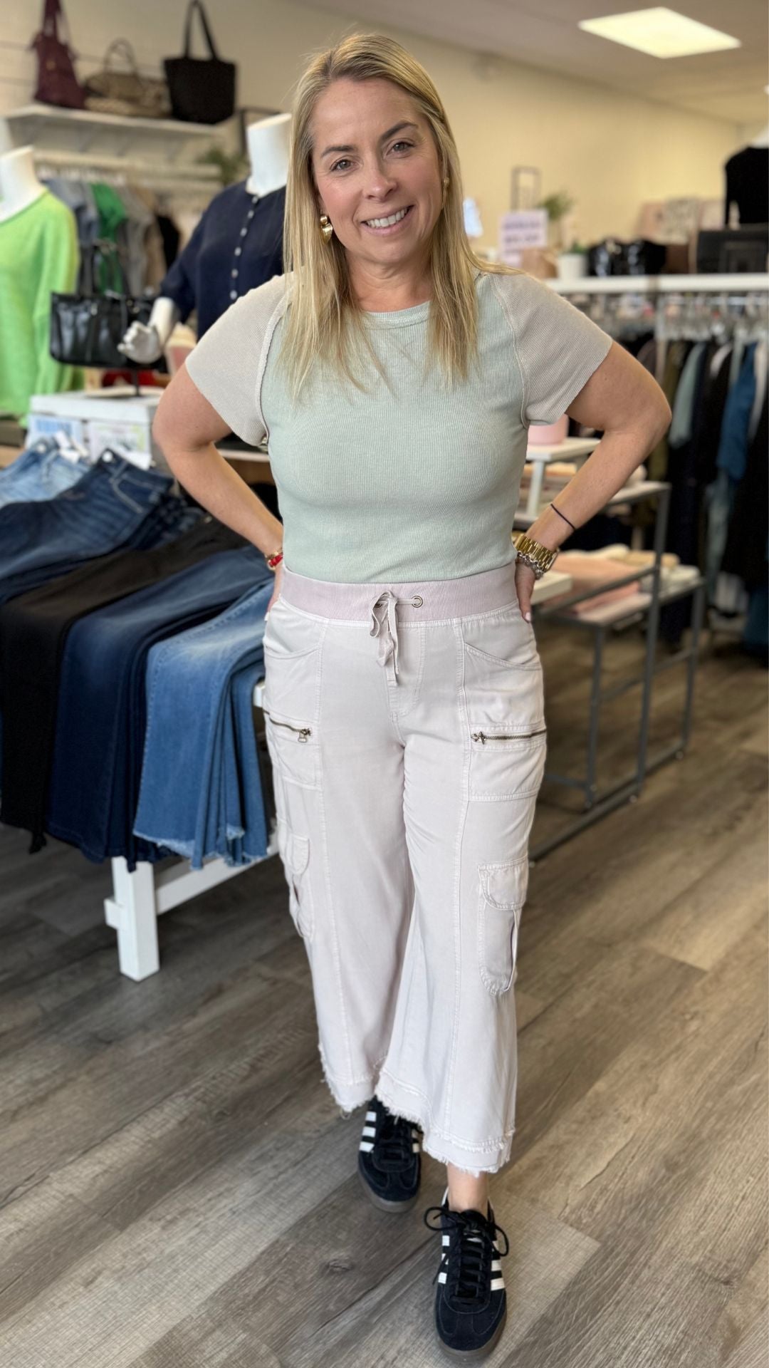 Sage and Cream Contrast Knit Tee