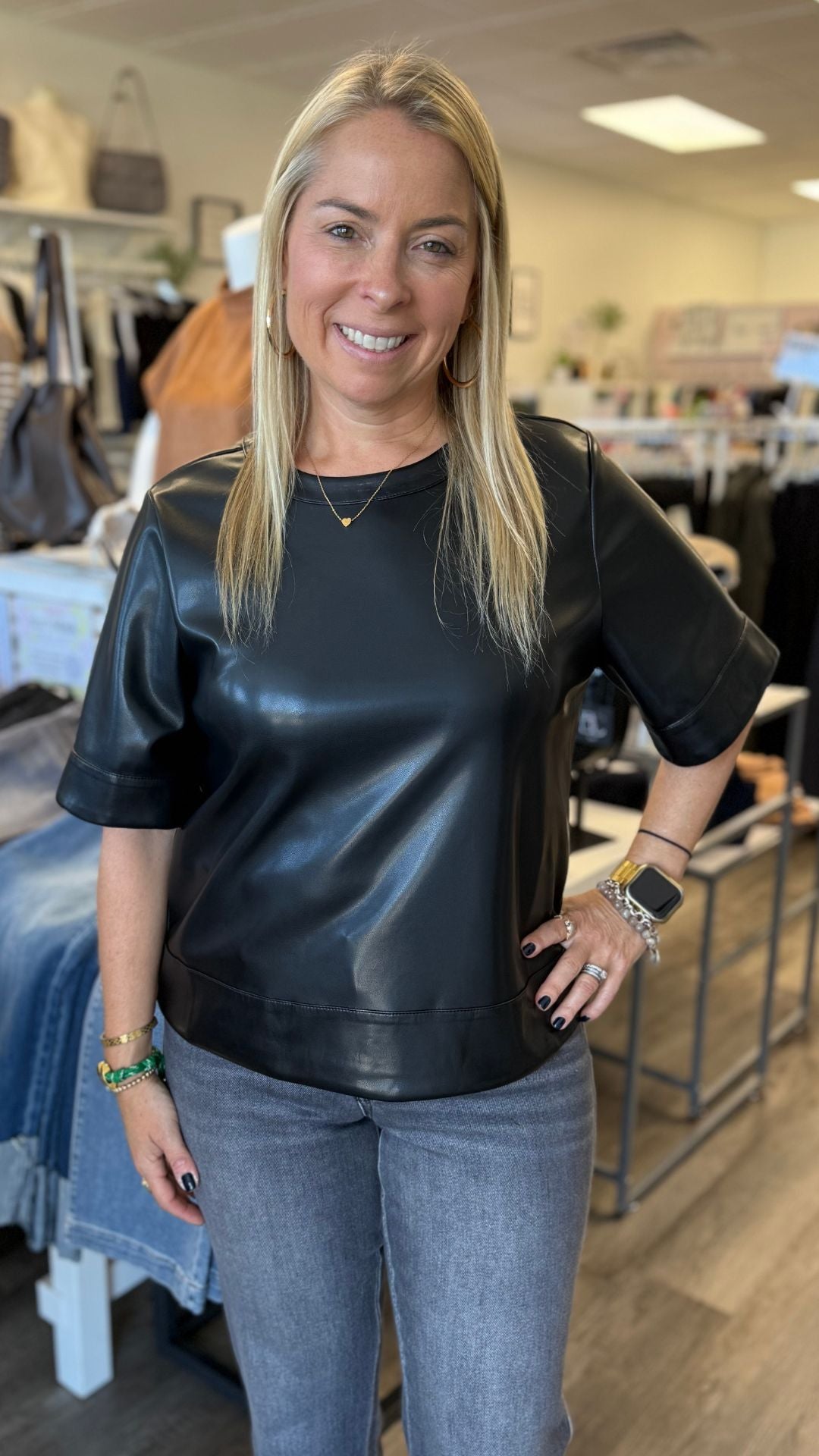 Black Faux Leather Top