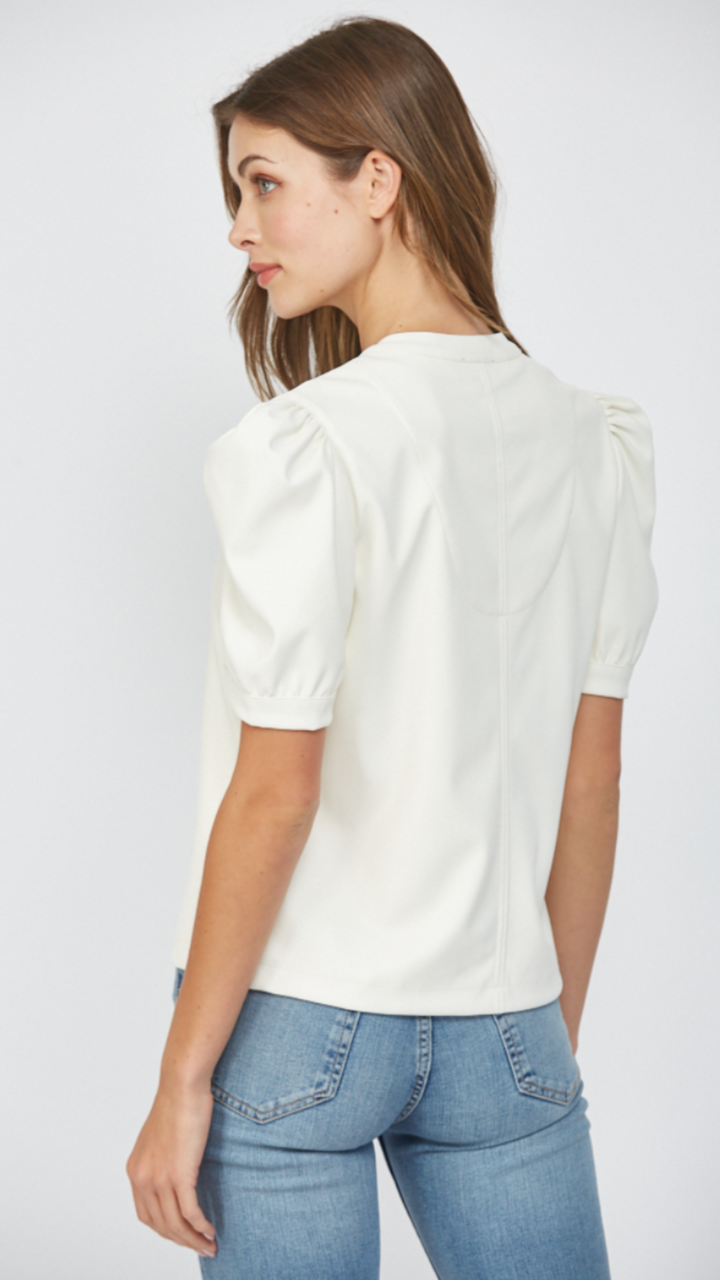 Split Neck Faux Leather Top