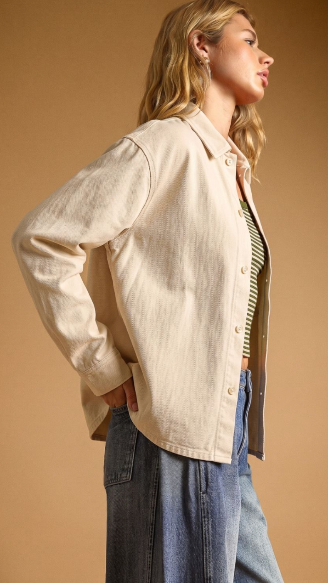 Cream Wash Buttondown Front Top