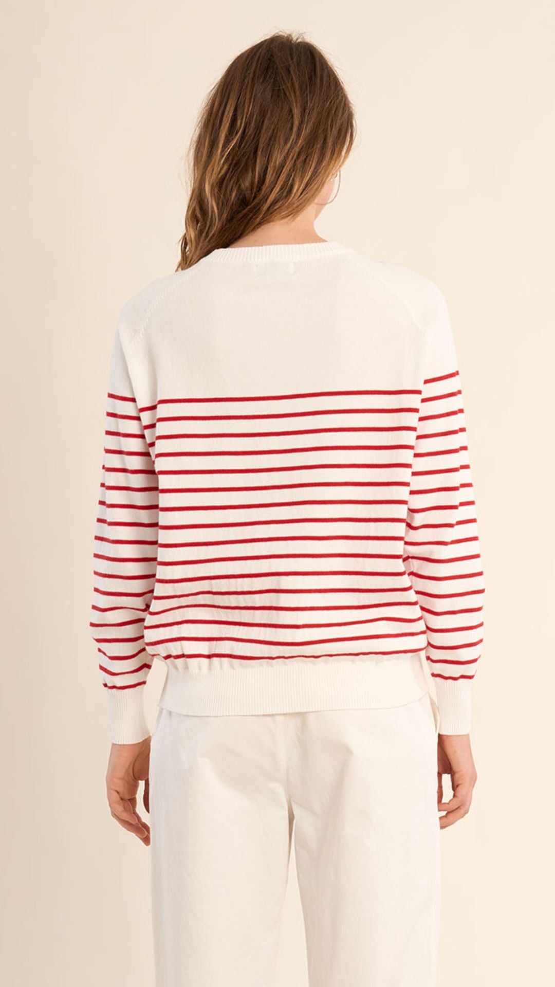 Red And White Henley Pullover Sweater