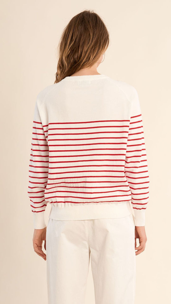 Red And White Henley Pullover Sweater