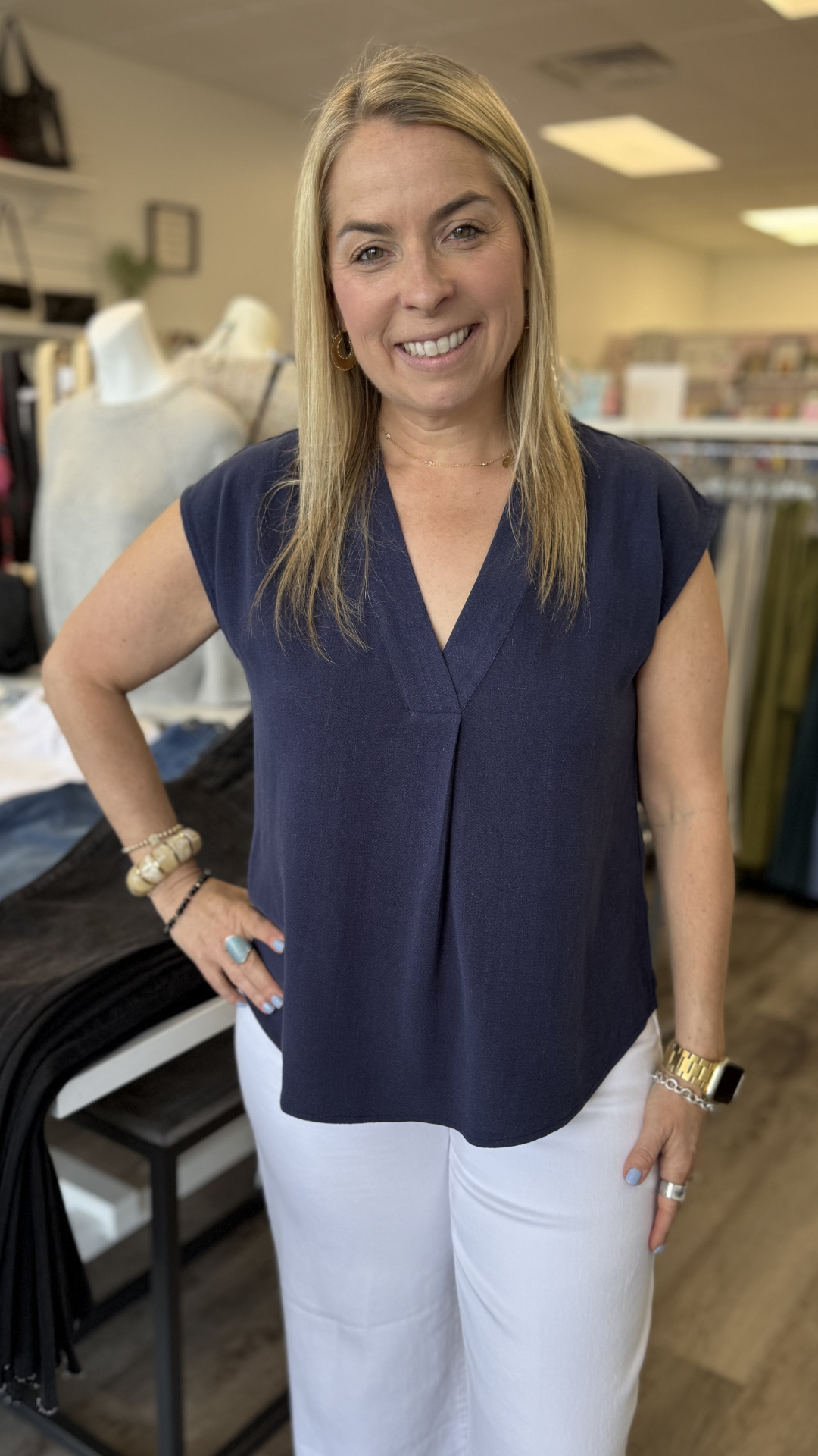 Navy V Neck Dolman Sleeve Top