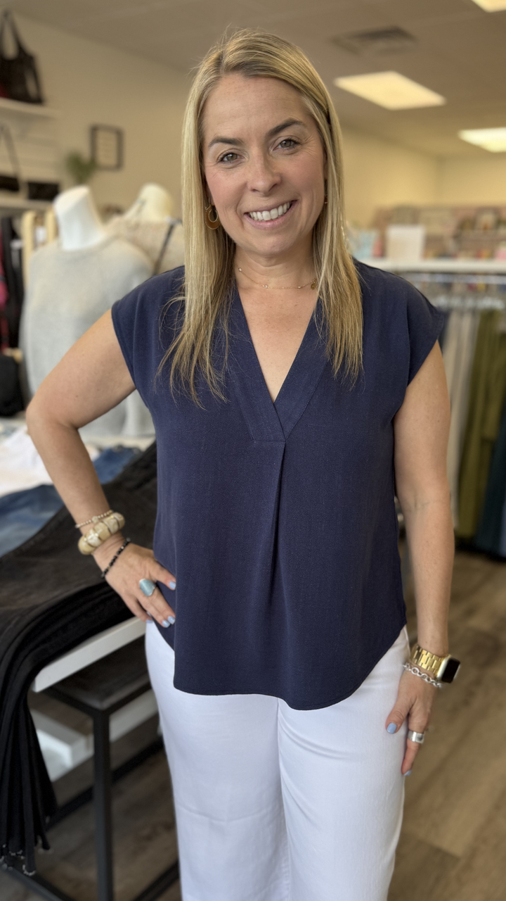 Navy V Neck Dolman Sleeve Top