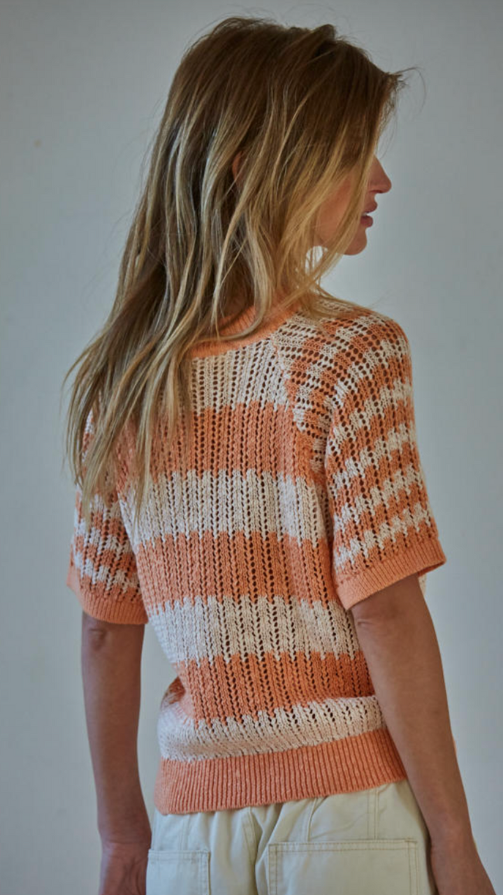 Short Sleeve Striped Knit Pullover Sweater
