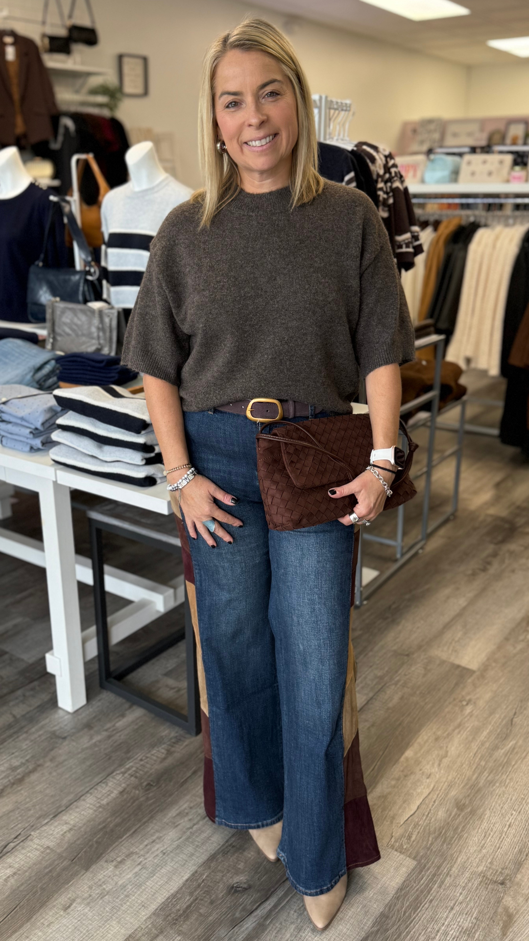 Brown Half Sleeve Sweater
