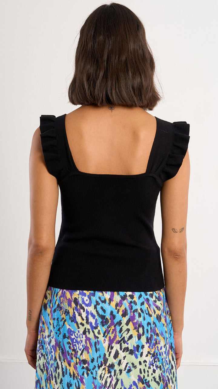 Black Ruffle Buttoned Tank
