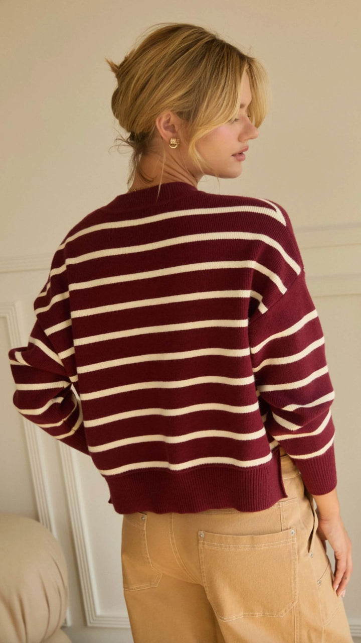 Burgundy And Ivory Stripe Sweater
