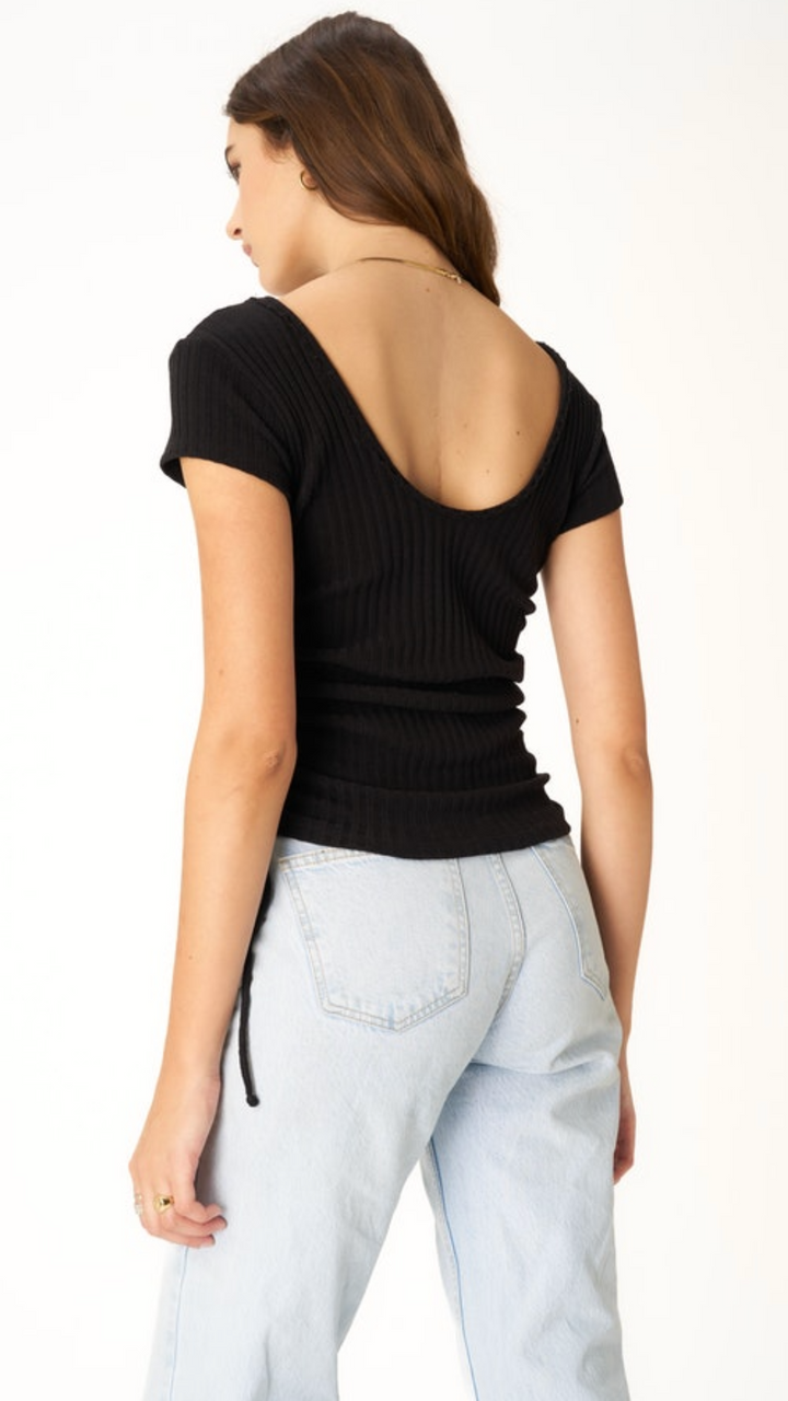 Lolita Side Ruched Sweater Rib Tee