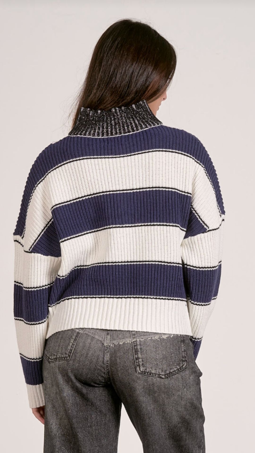 Navy Quarter Zip Colorblock Sweater