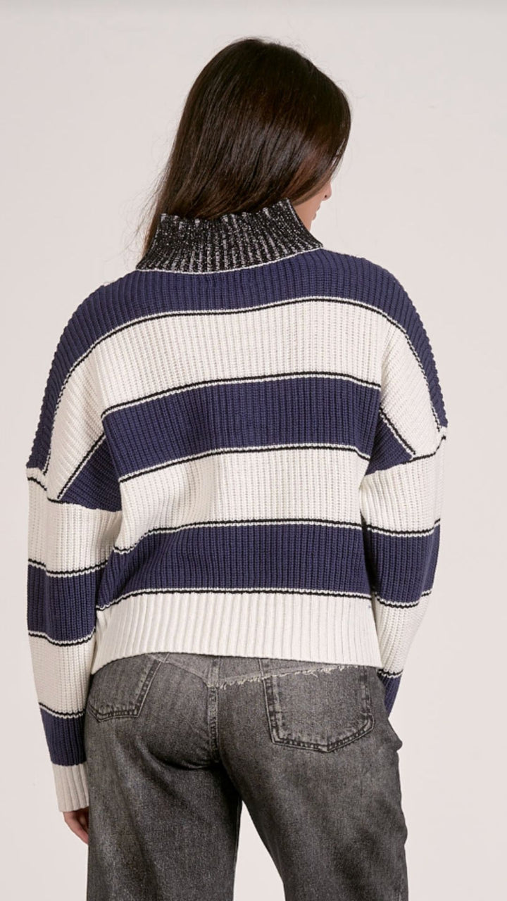 Navy Quarter Zip Colorblock Sweater