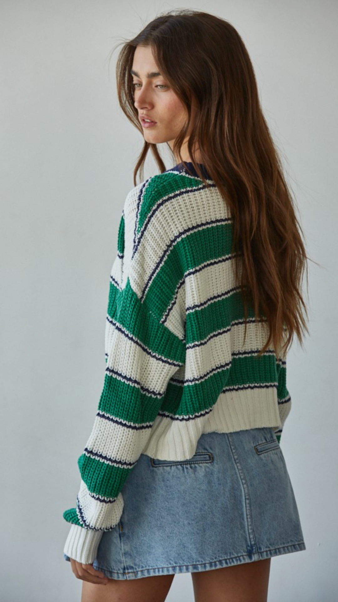 Green And Blue Striped Pullover Sweater
