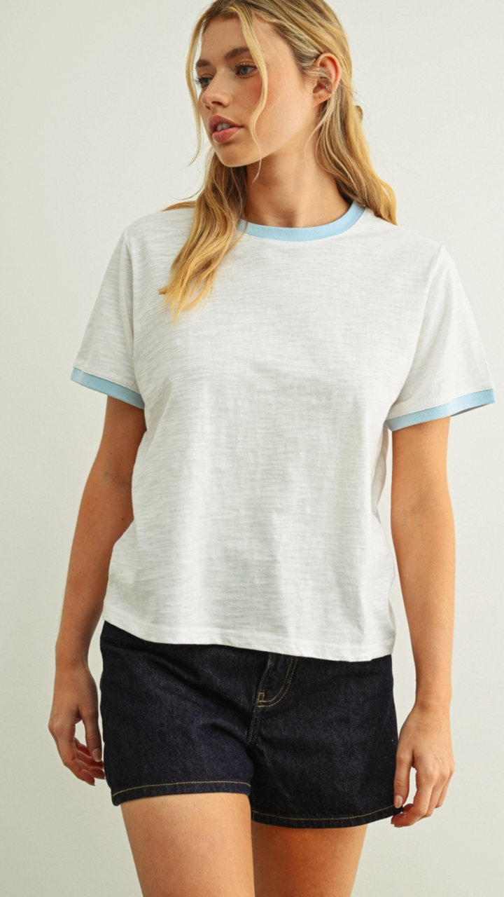 Essential Slub Ringer Short Sleeve Blue Trim Tee
