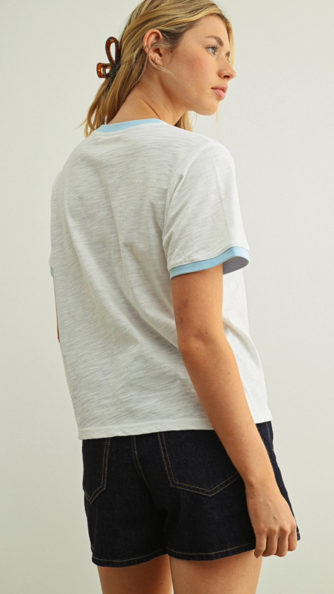 Essential Slub Ringer Short Sleeve Blue Trim Tee