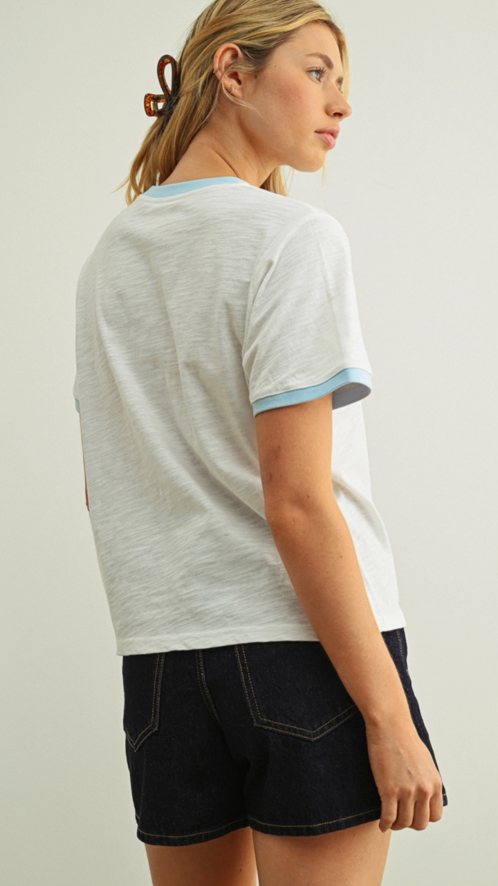 Essential Slub Ringer Short Sleeve Blue Trim Tee
