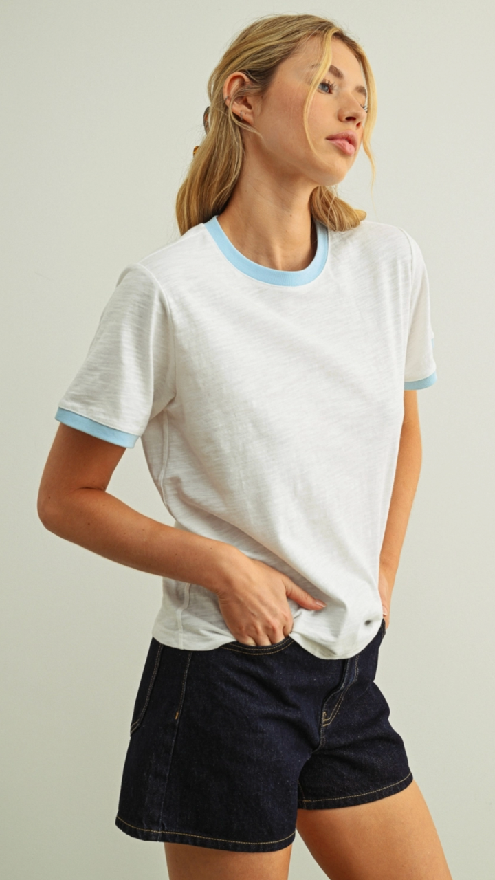 Essential Slub Ringer Short Sleeve Blue Trim Tee