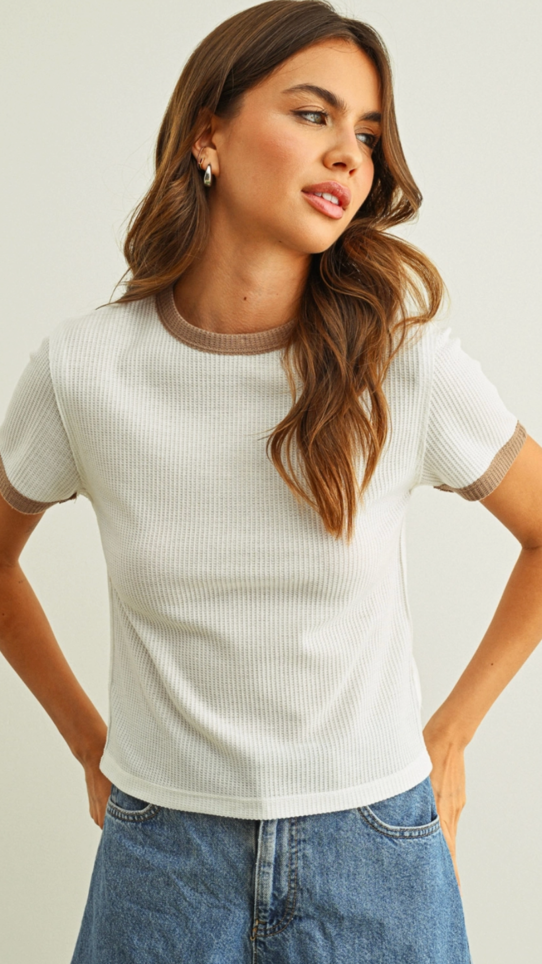 White And Mocha Color Combo Waffle Tee
