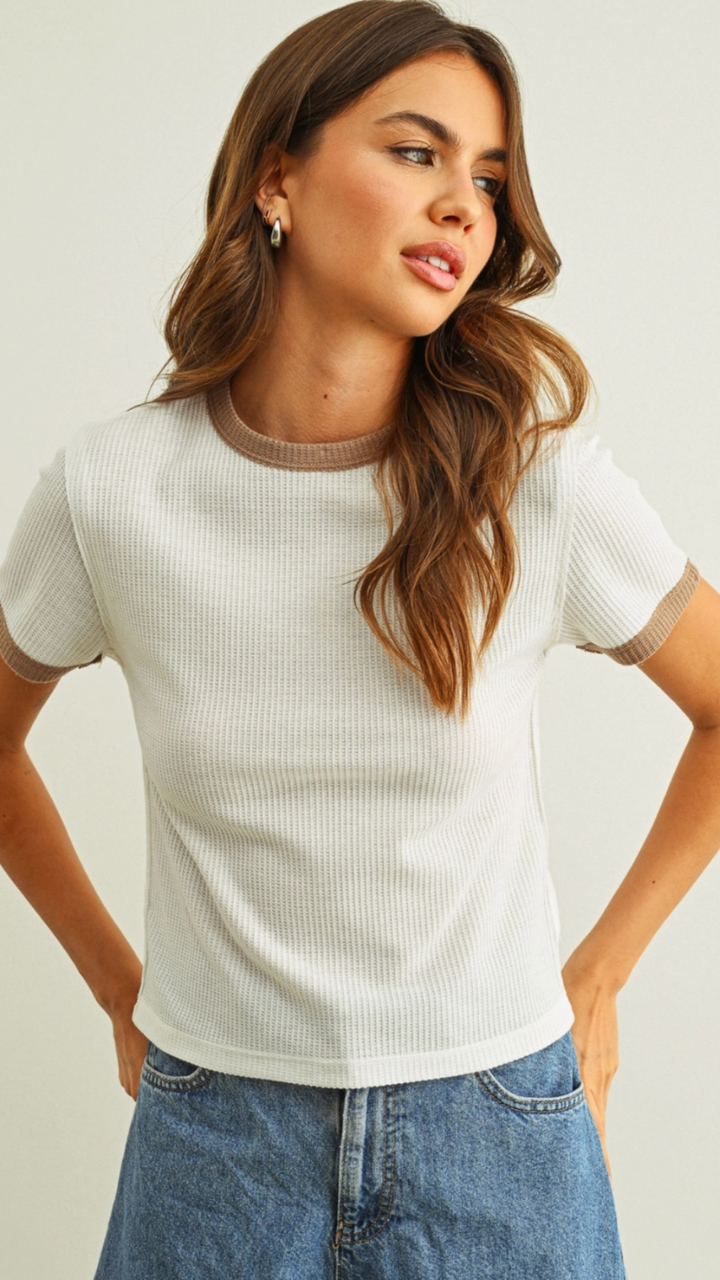 White And Mocha Color Combo Waffle Tee