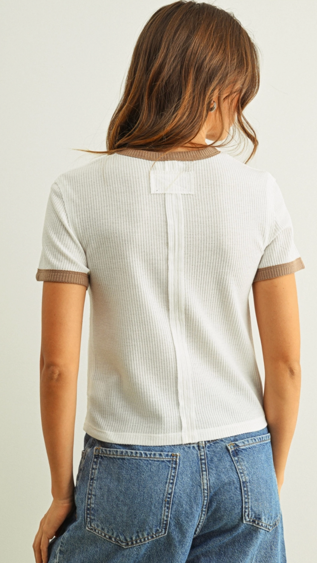 White And Mocha Color Combo Waffle Tee