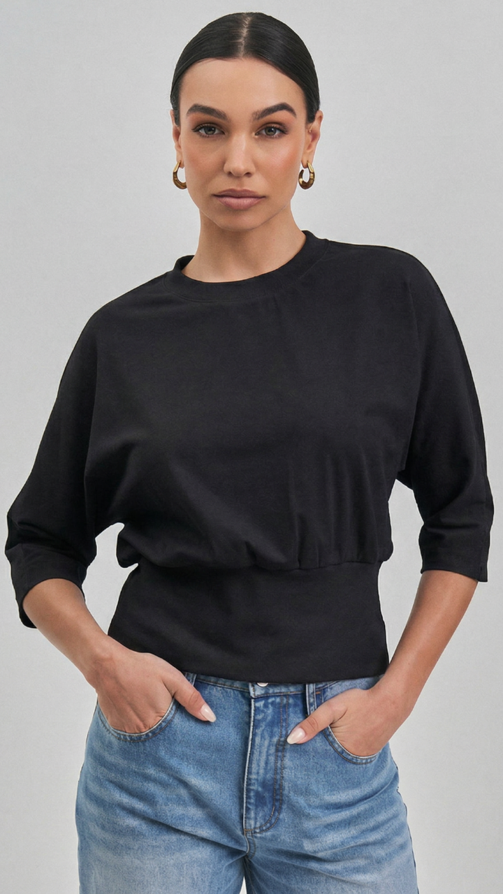 Black Quarter Sleeve Top