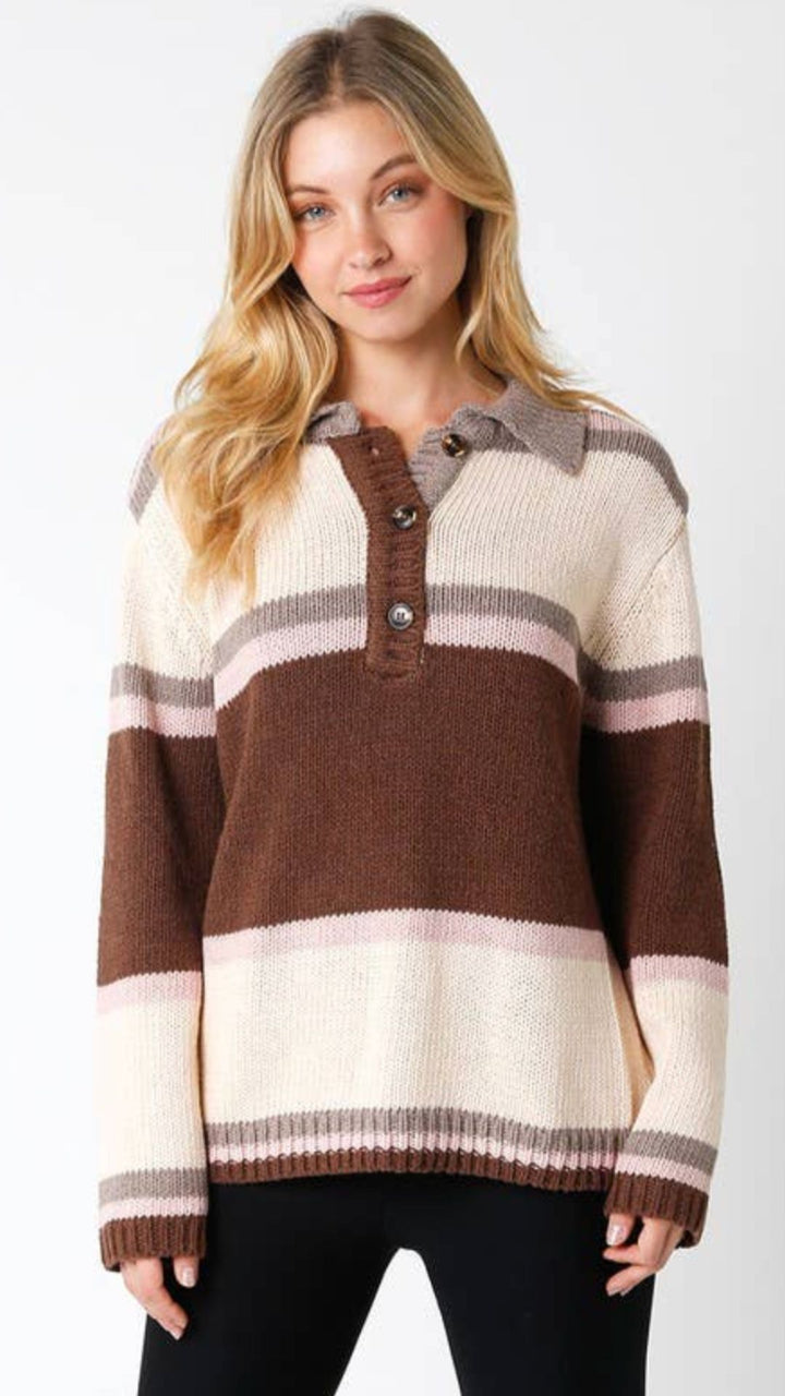 Brown And Light Pink Taupe Oversized Buttoned Sweater