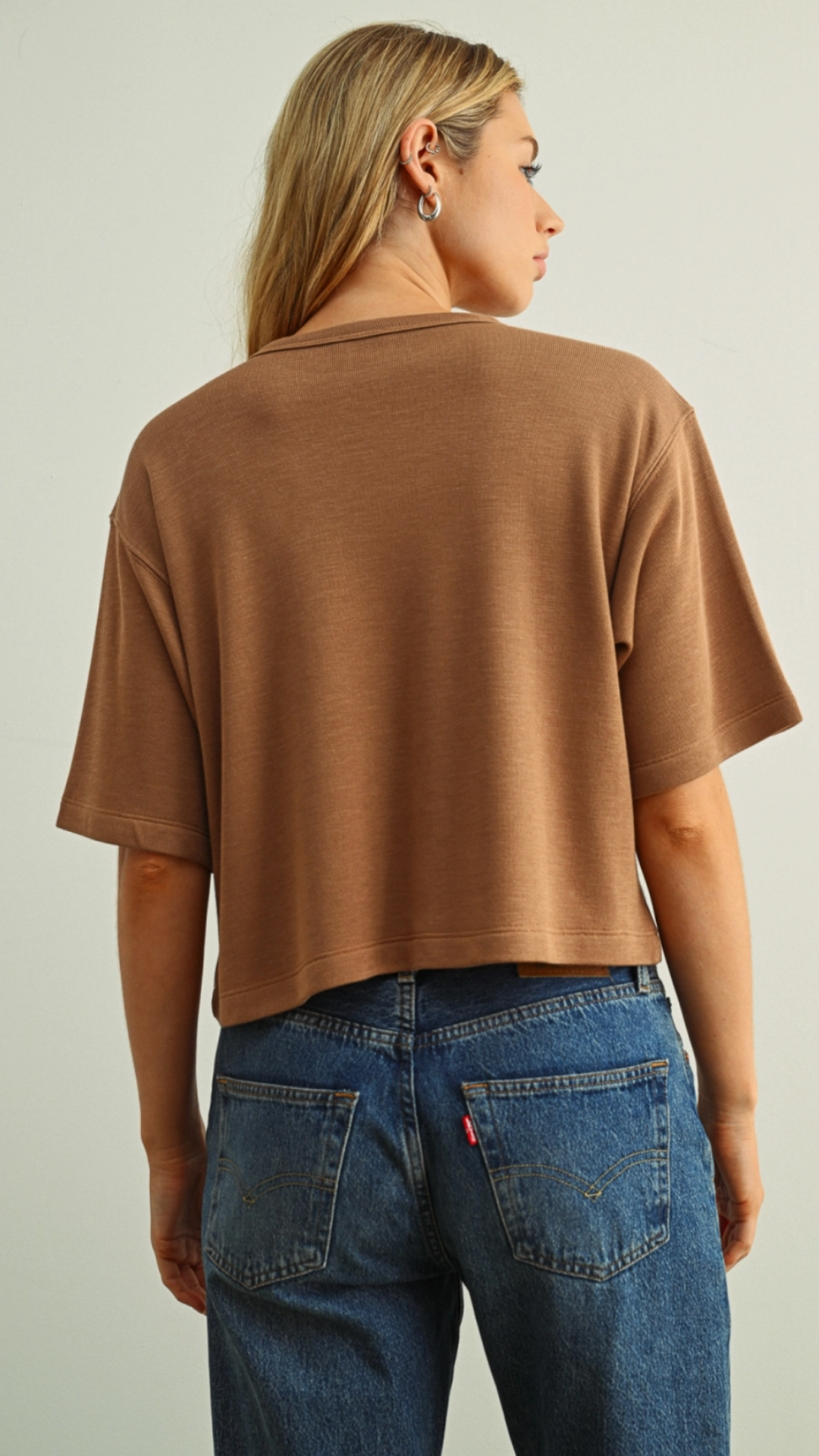 Mocha Soft Brushed Short Sleeve Knitted Top
