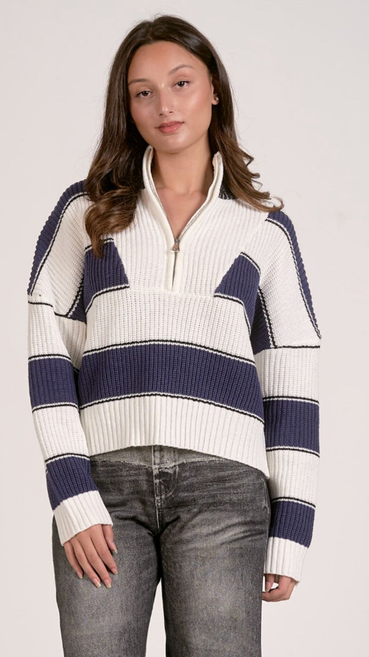 Navy Quarter Zip Colorblock Sweater