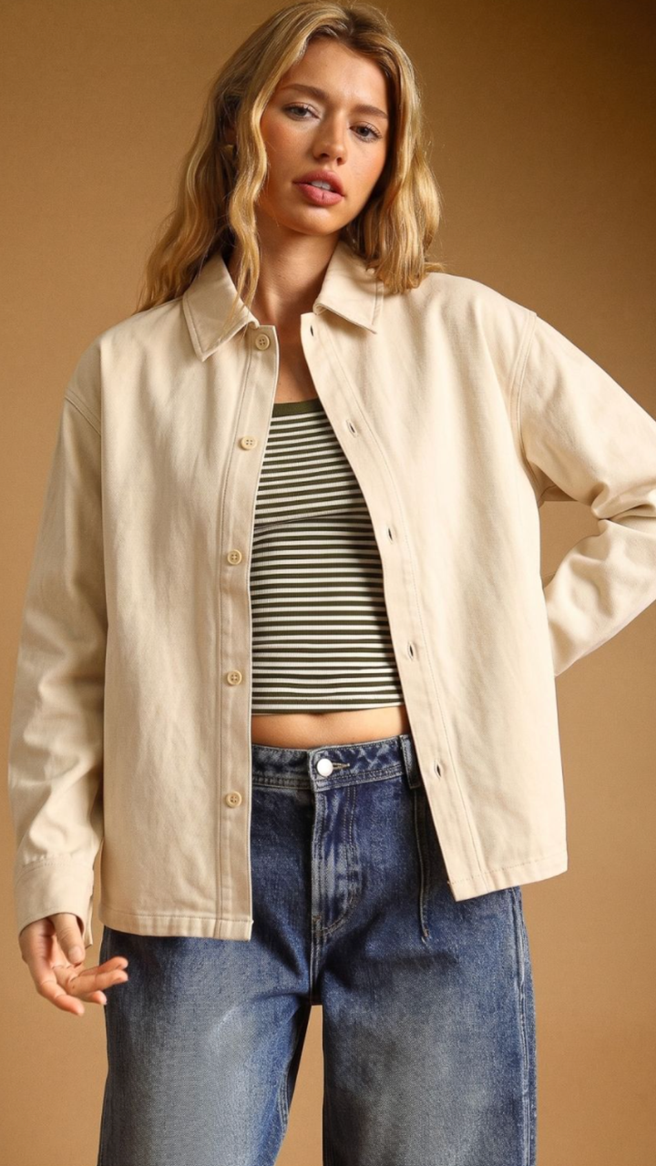 Cream Wash Buttondown Front Top