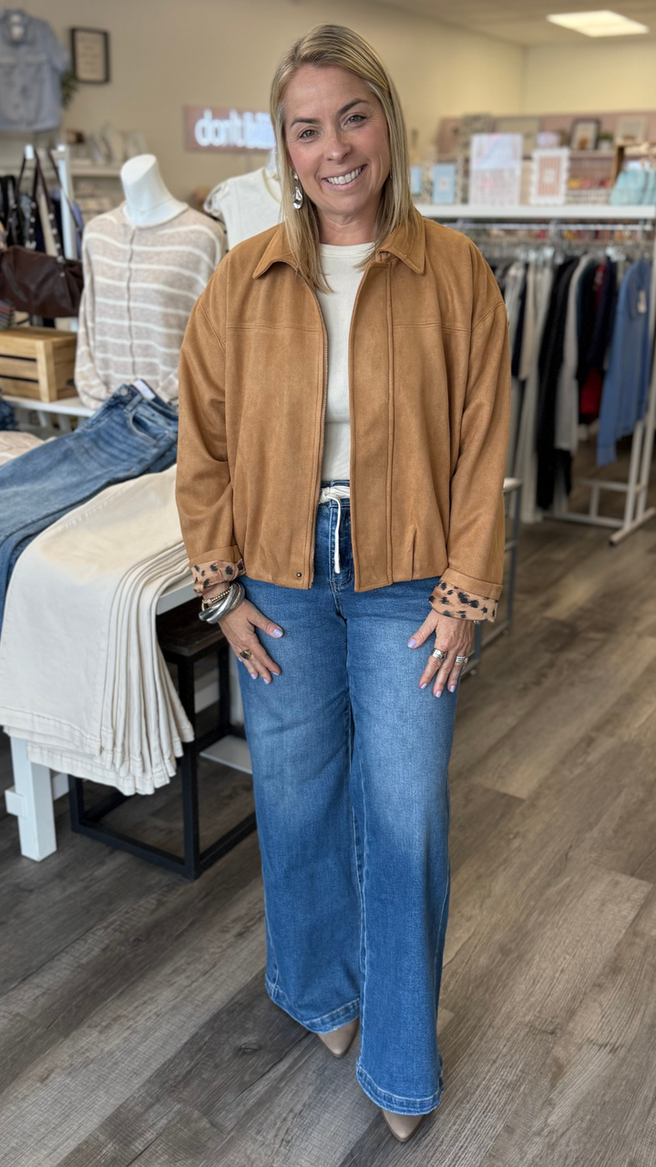 Camel Faux Suede Bubble Hem Jacket