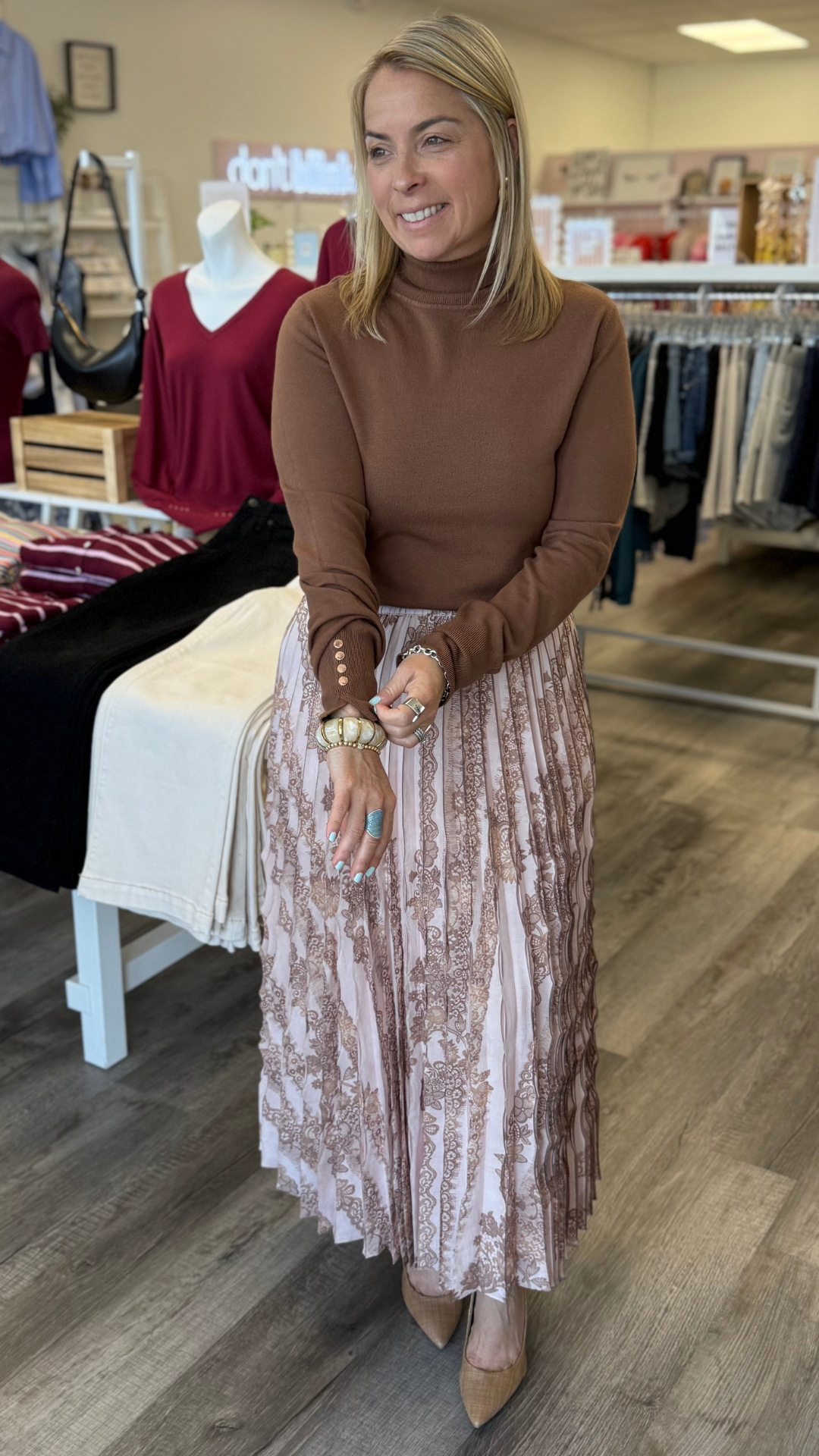 Brown Turtle Neck Buttoned Sleeve Sweater