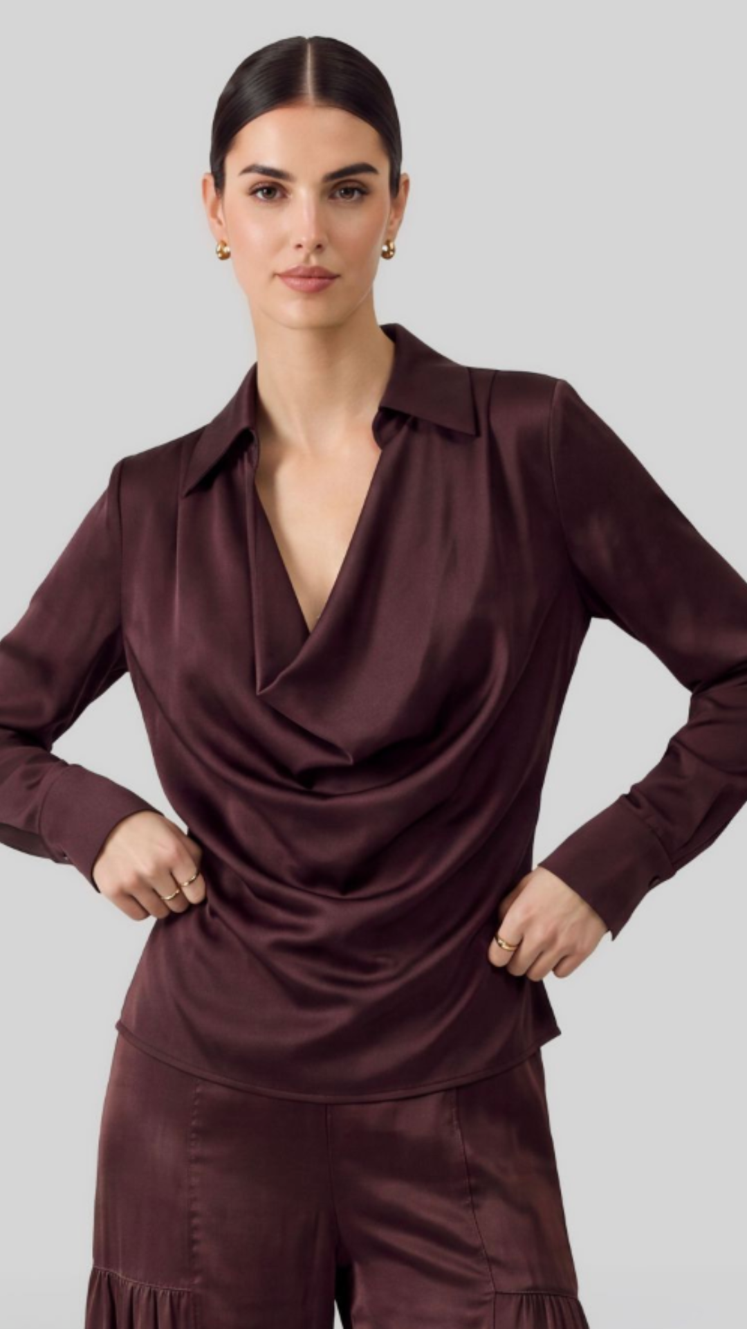 Cherry Lacquer Cowl Neck Long Sleeve