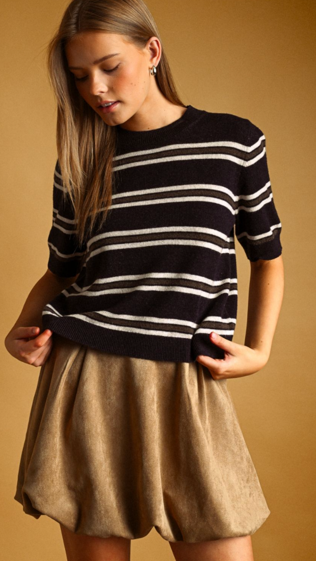 Navy Multi Stripe Short Sleeve Sweater