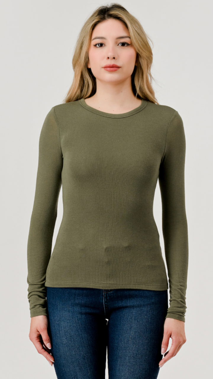 Olive Double Layered Hacci Long Sleeve