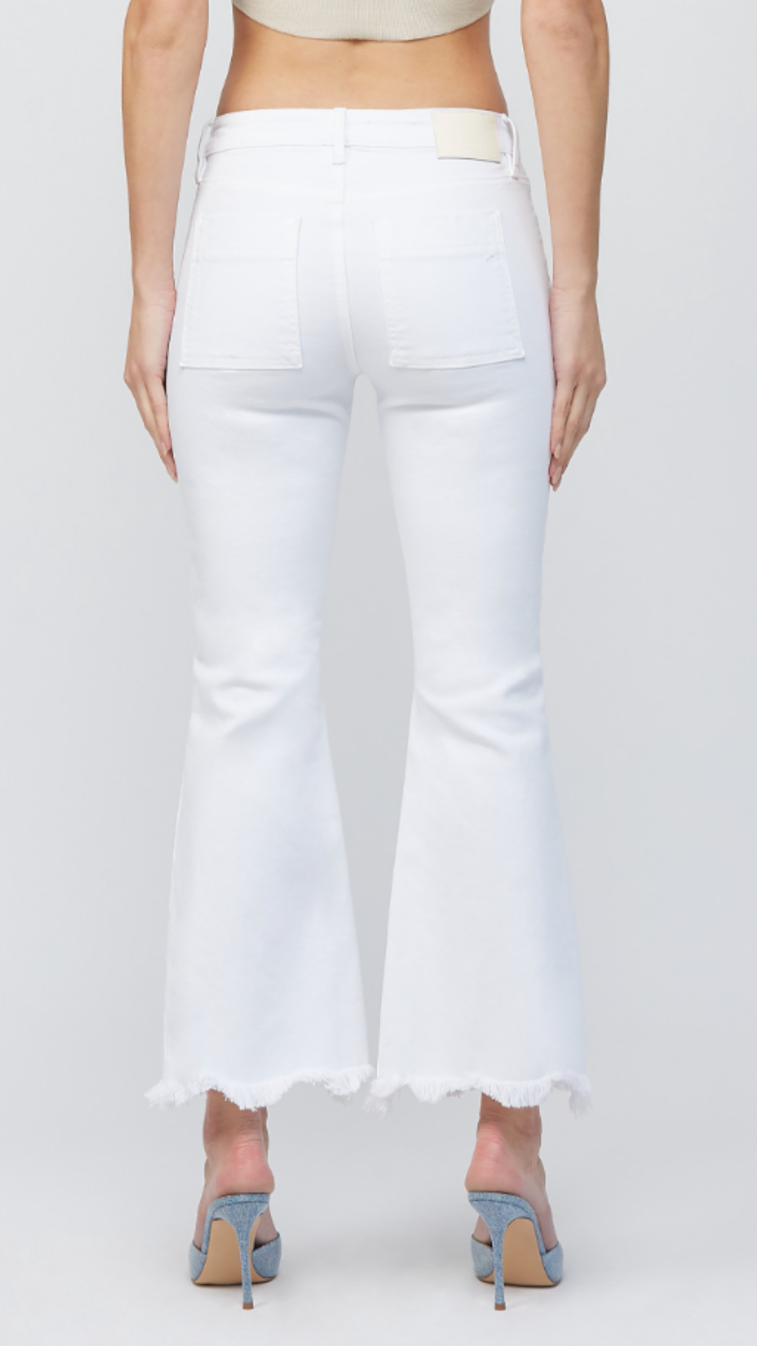 HAPPI Mid Rise White Cargo Pocket Flare Jeans