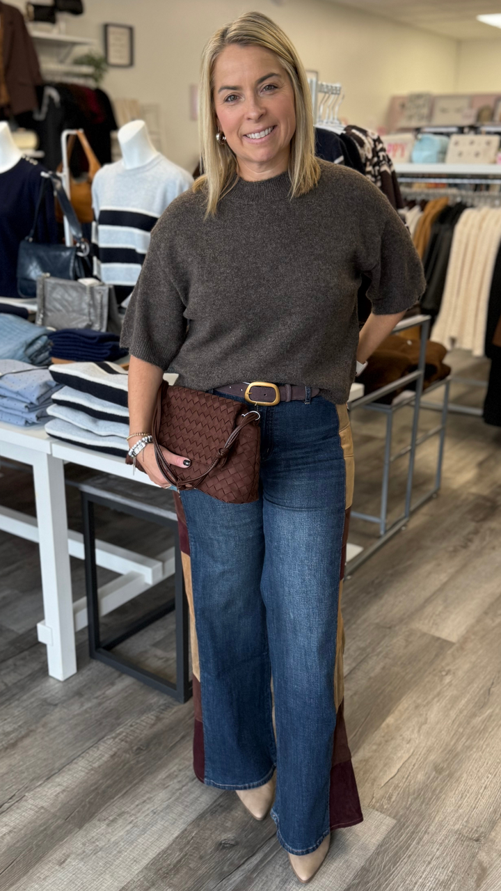 Brown Half Sleeve Sweater