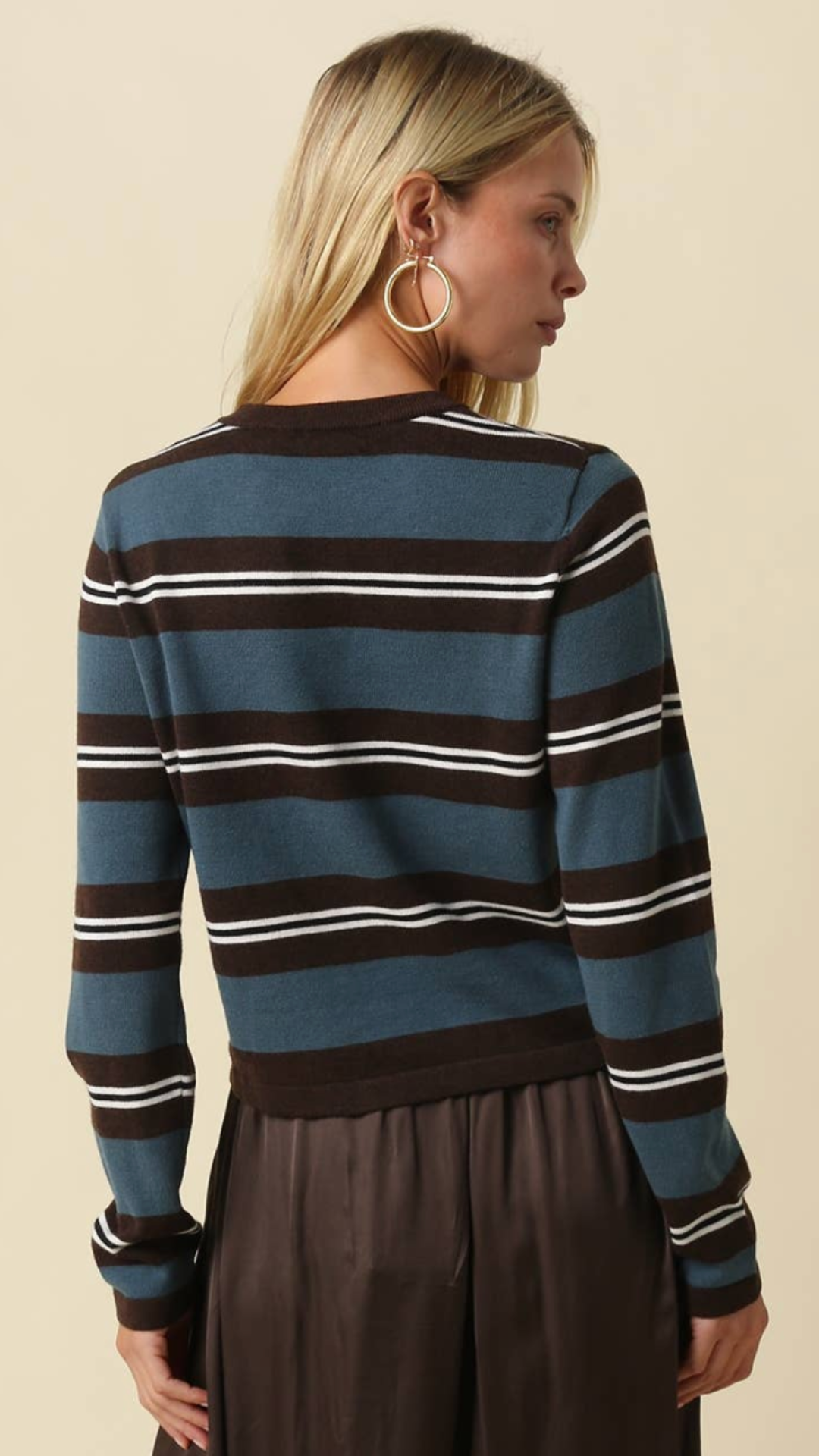 Brown And Teal  Stripe Knit Top