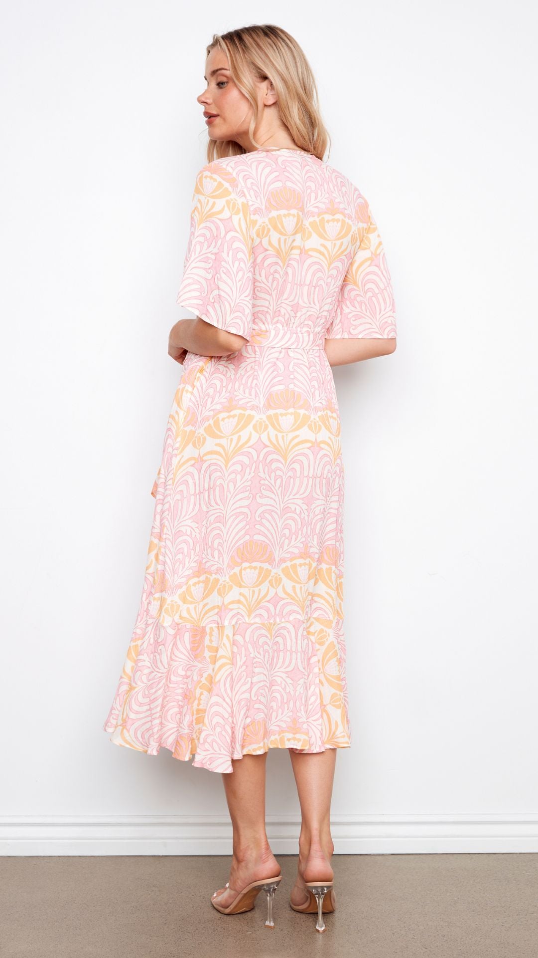 Flutter Elbow Sleeve Wrap Maxi Dress