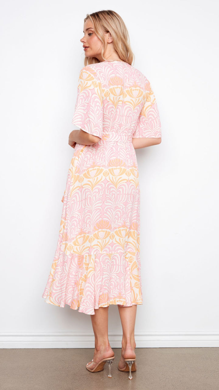 Flutter Elbow Sleeve Wrap Maxi Dress