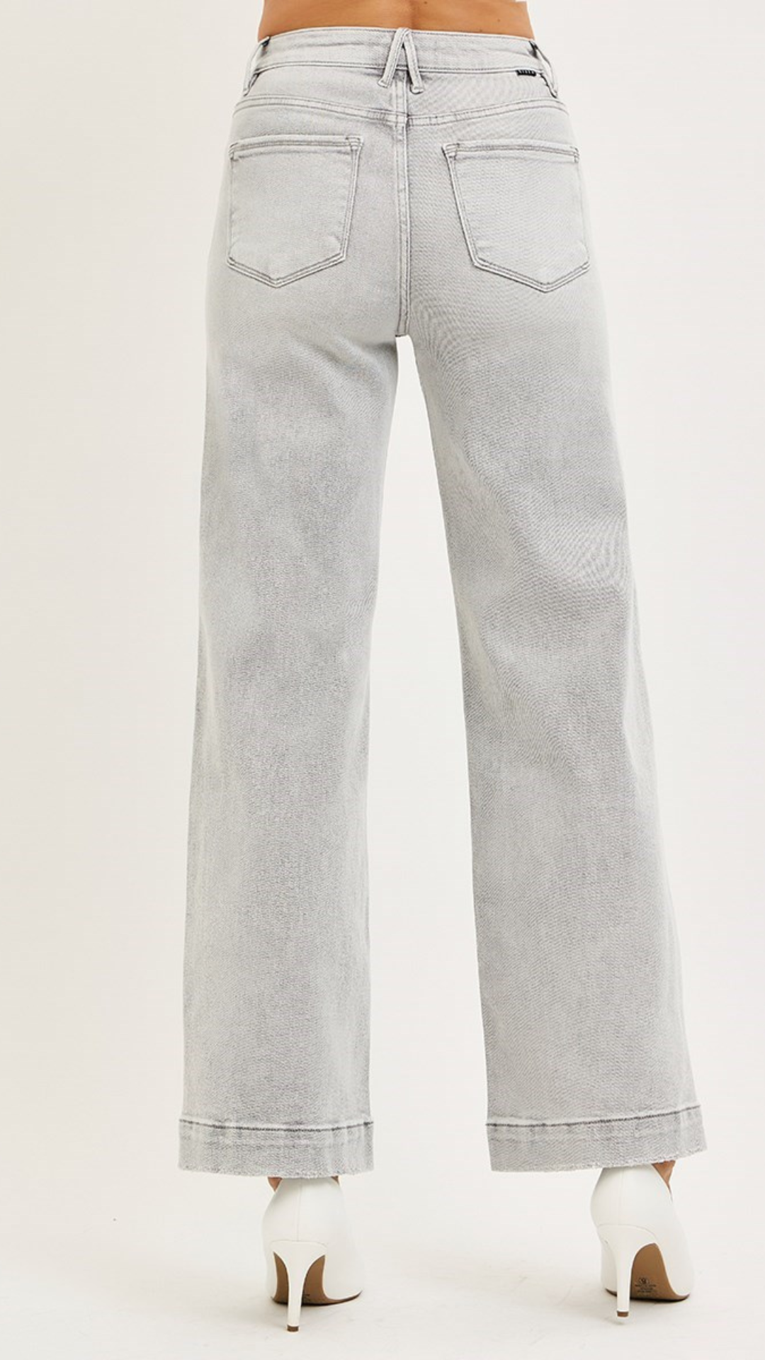 High Rise Light Grey Ankle Wide Leg Jeans