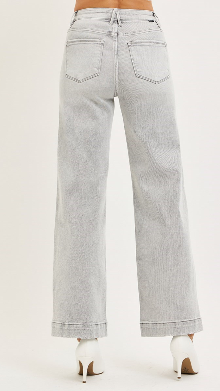 High Rise Light Grey Ankle Wide Leg Jeans