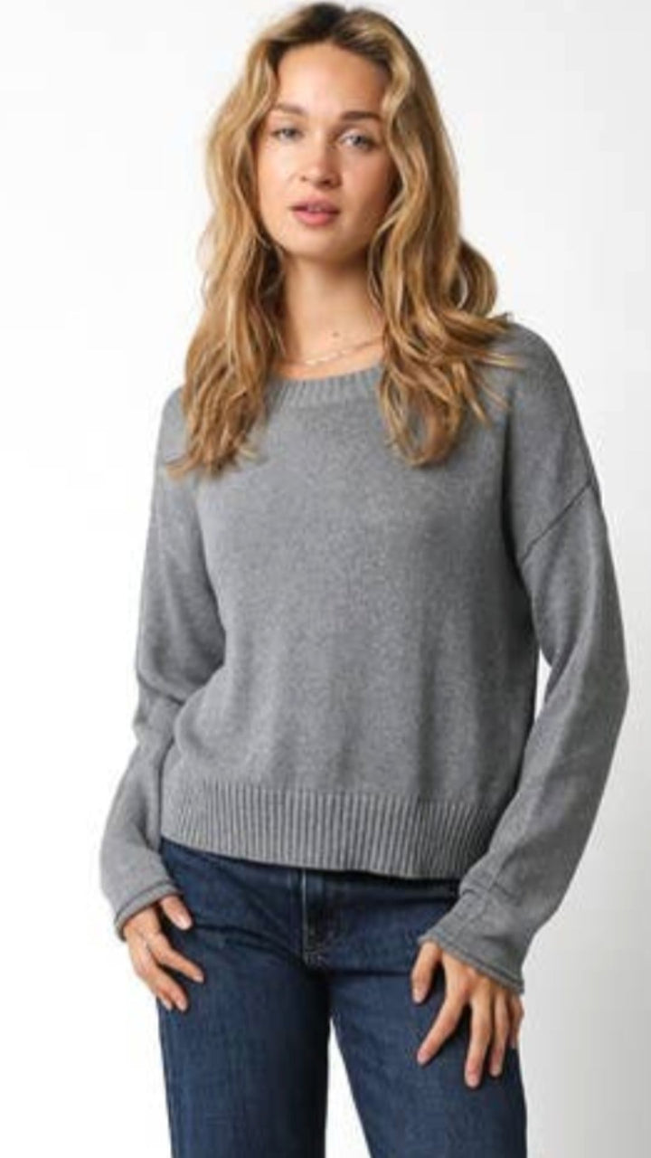 Gray Cotton Round Neck Sweater