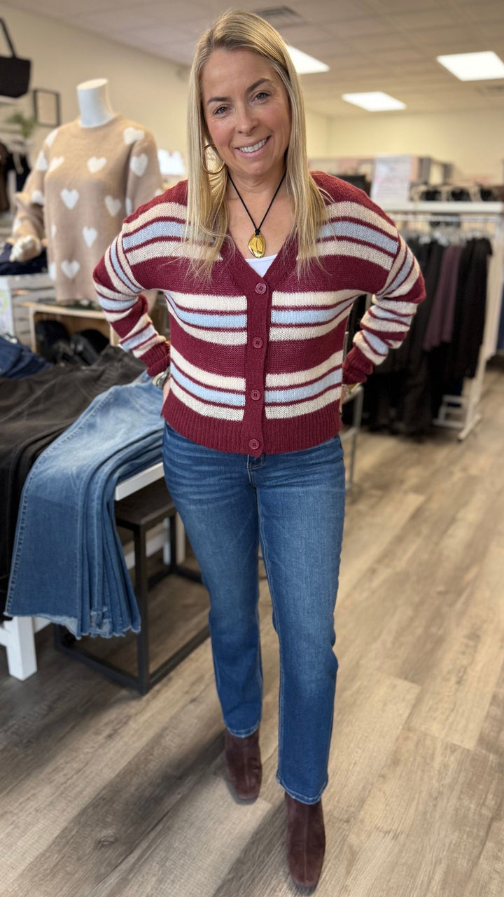 Mid Rise Dark Wash Ankle Slim Straight Jeans