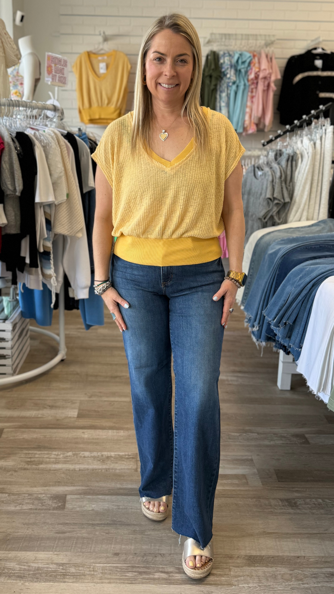 Mid Rise Dark Wash Slim Palazzo Jeans
