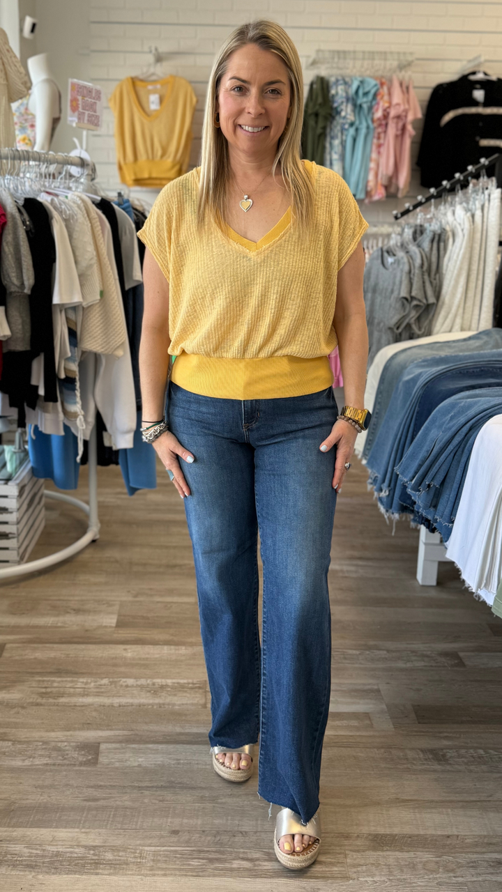 Mid Rise Dark Wash Slim Palazzo Jeans