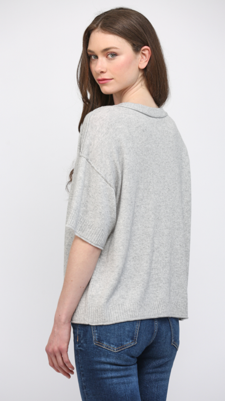 Cashmere Blend Ribbed Neck And Sleeve Buttoned Cardigan