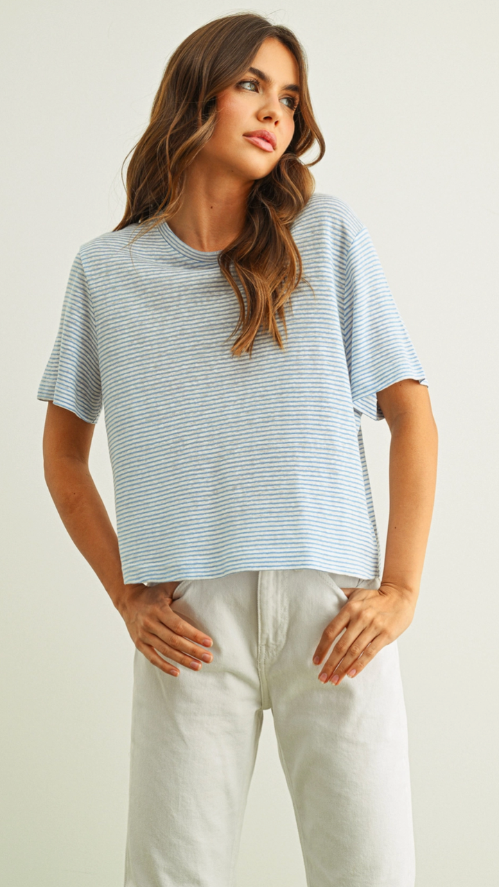 Blue Stripe Slub Short Sleeve Tee
